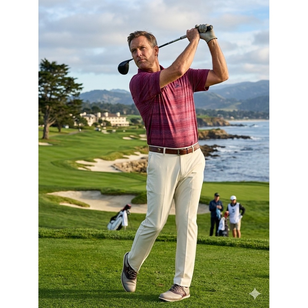 Pebble Beach Mens Dry-Luxe‎ Performance Polo Shirt Burgundy Space Dye XL Golf